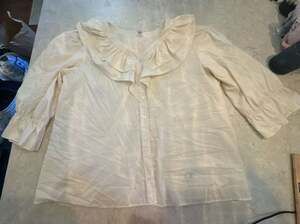 Malco Modes Vintage Ruffle Collar Button Up Blouse Cream 2333XXL